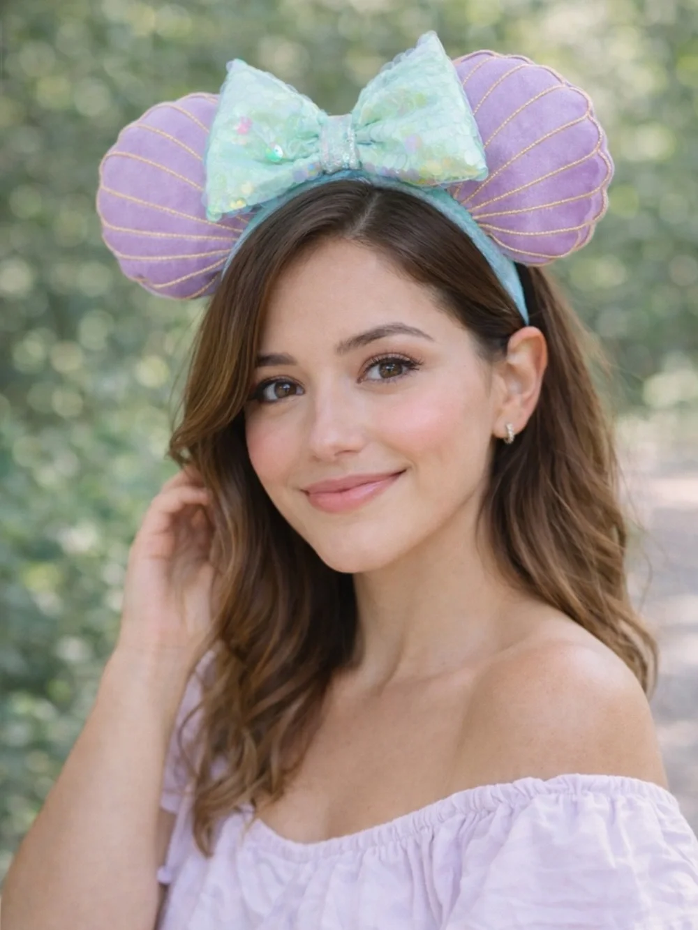 Disney Purple Shell Mouse Ear Headband with Teal Ribbon